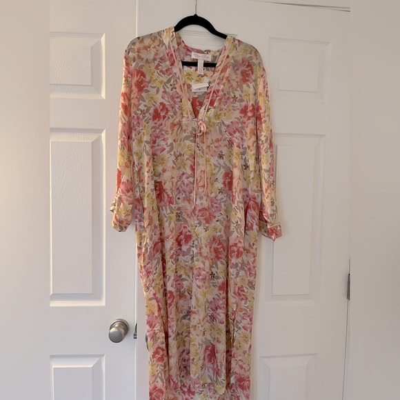 Oscar de la Renta pink floral kaftan robe or coverup - Picture 1 of 2